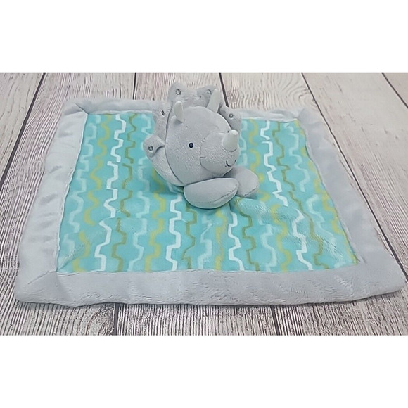 Lullaby Lane Plush Dinosaur Triceratops Lovey Security Blanket Gray Green 12" - Picture 3 of 5
